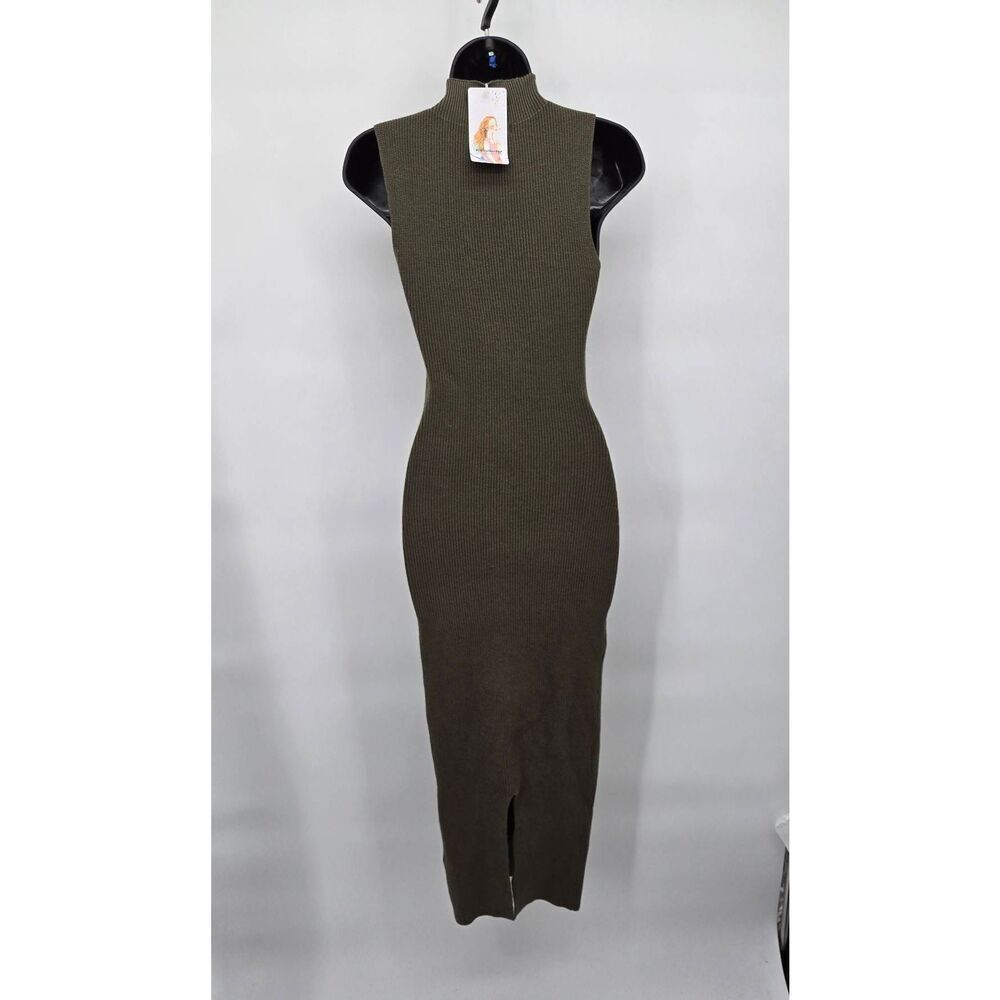 Pretty Garden Sleeveless Sweater Dress Size Medium Ribbed Olive Green - Picture 6 of 9